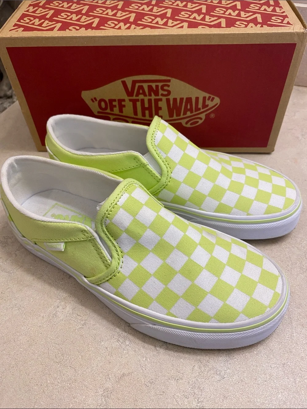 Vans Checkerboard Slip-On Sneakers - Lime/White
